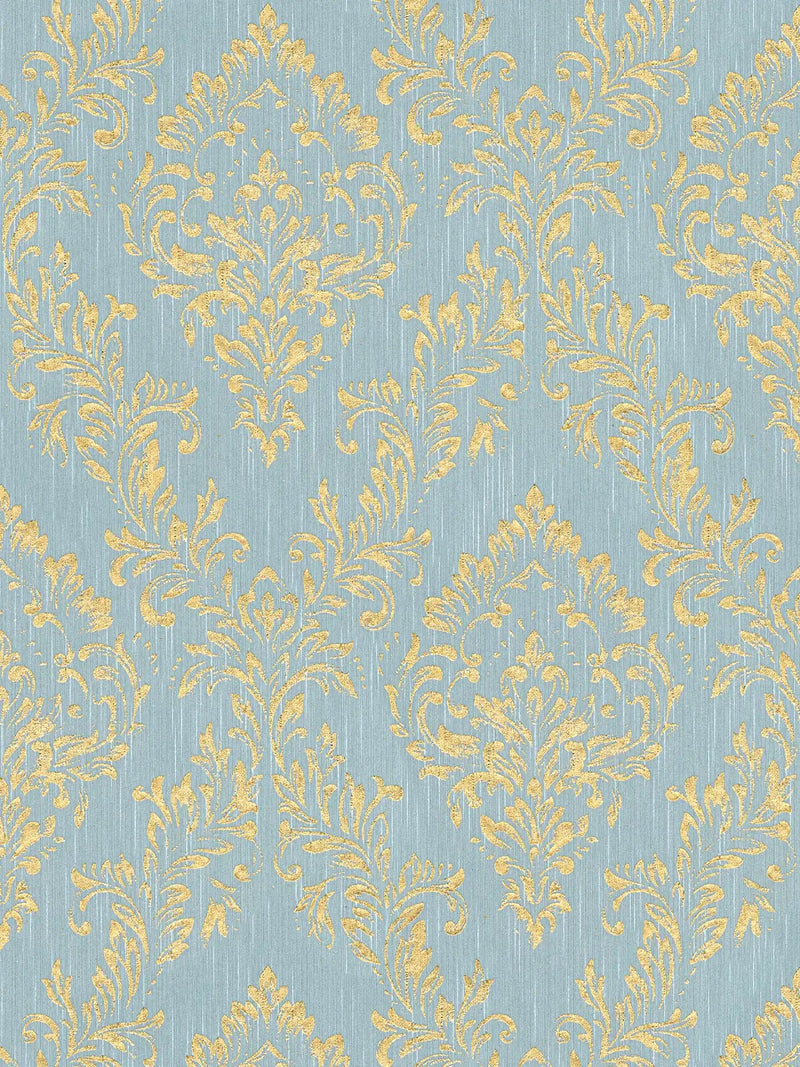 Textile wallpaper with classic ornament - blue and gold, 306595 AS Creation