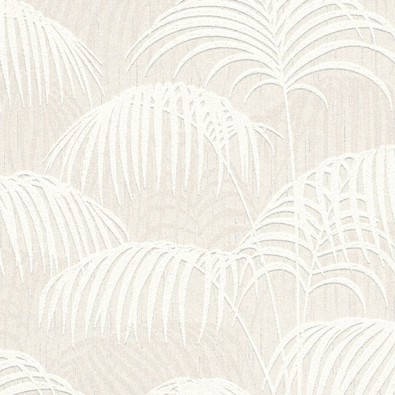 Textile wallpapers with ferns and 3D structure - cream in color, 961981 AS Creation