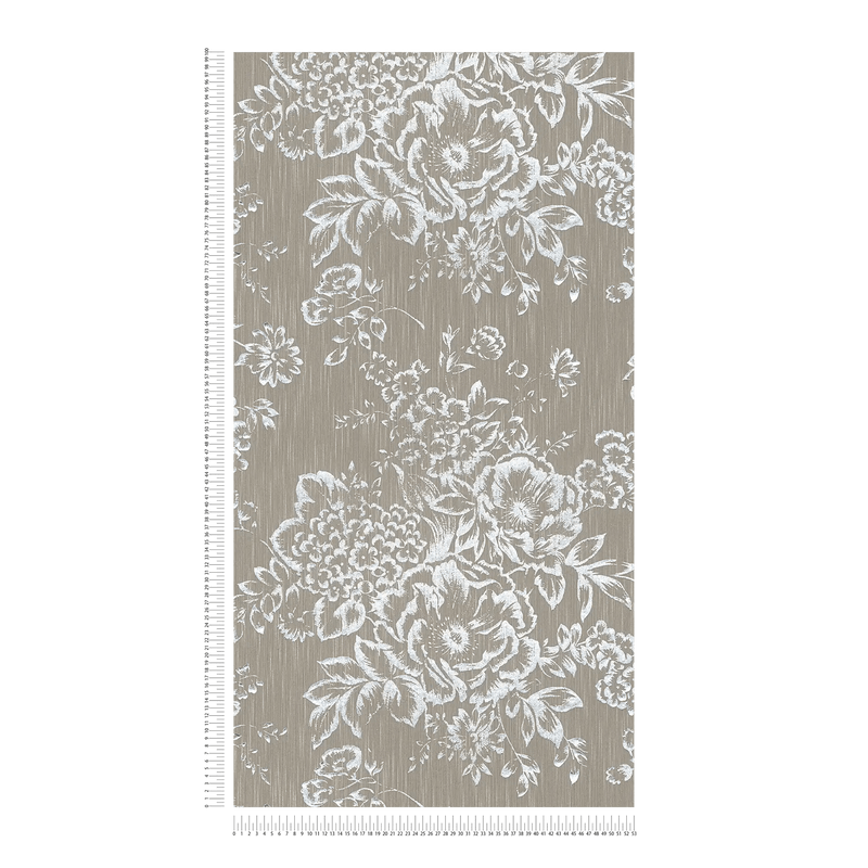 Textile wallpapers with silver flower pattern - silver, brown - 306574 AS Creation