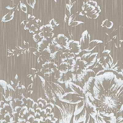 Textile wallpapers with silver flower pattern - silver, brown - 306574 AS Creation