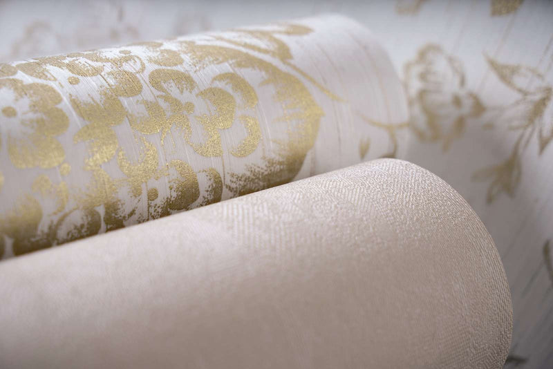 Textile wallpapers with golden flower pattern - gold, white - 306571 AS Creation