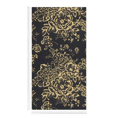 Textile wallpaper with golden flower pattern - gold, black - 306577 AS Creation