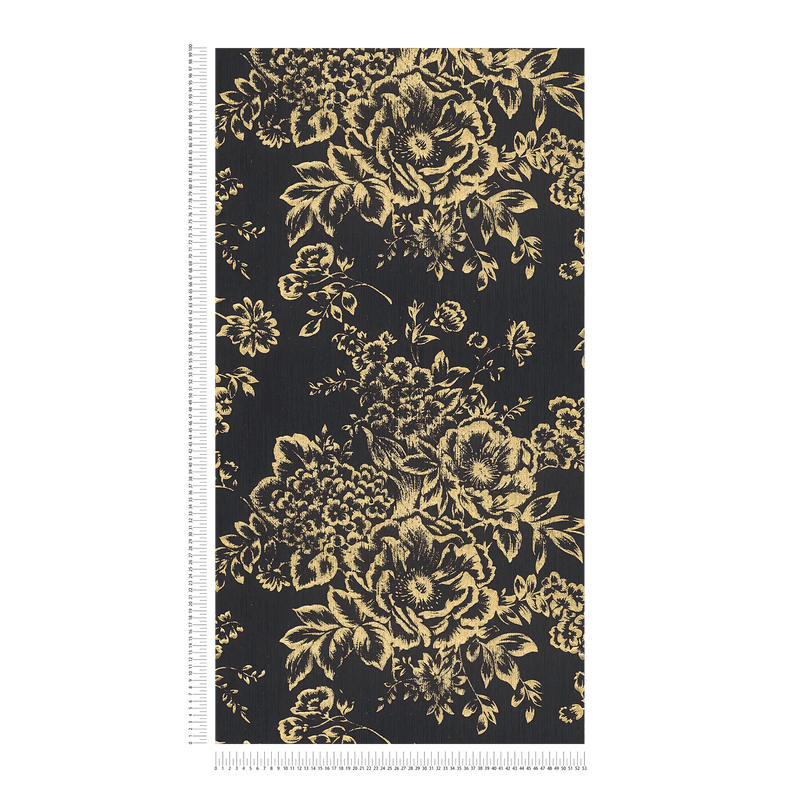 Textile wallpaper with golden flower pattern - gold, black - 306577 AS Creation