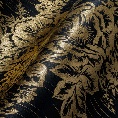 Textile wallpaper with golden flower pattern - gold, black - 306577 AS Creation