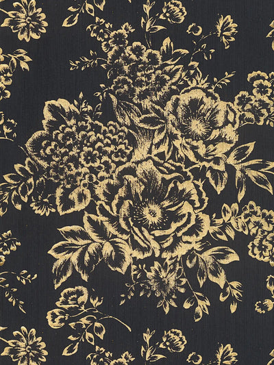 Textile wallpaper with golden flower pattern - gold, black - 306577 AS Creation