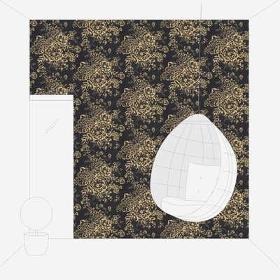 Textile wallpaper with golden flower pattern - gold, black - 306577 AS Creation