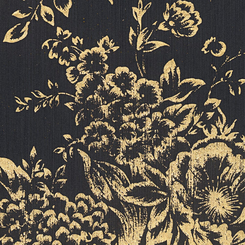 Textile wallpaper with golden flower pattern - gold, black - 306577 AS Creation