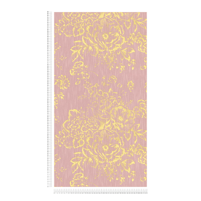 Textile wallpaper with golden flower pattern - gold, pink - 306575 AS Creation