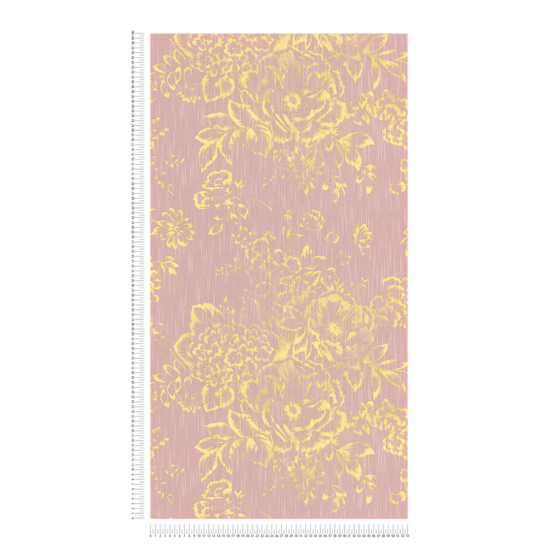 Textile wallpaper with golden flower pattern - gold, pink - 306575 AS Creation