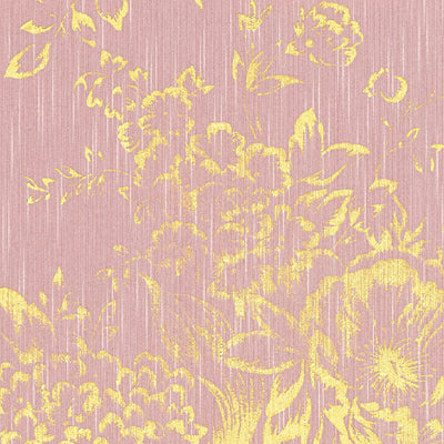 Textile wallpaper with golden flower pattern - gold, pink - 306575 AS Creation