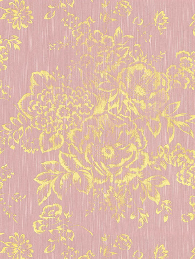 Textile wallpaper with golden flower pattern - gold, pink - 306575 AS Creation