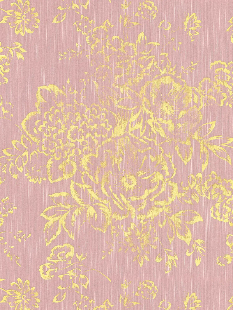 Textile wallpaper with golden flower pattern - gold, pink - 306575 AS Creation