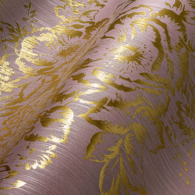 Textile wallpaper with golden flower pattern - gold, pink - 306575 AS Creation