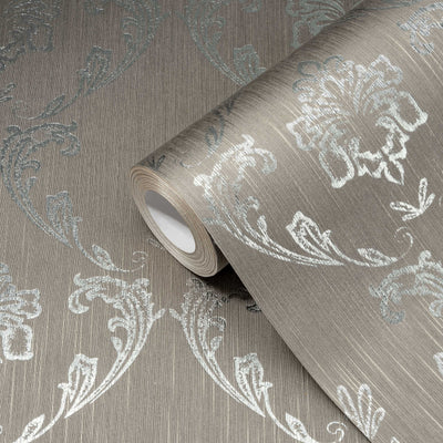 Textile wallpaper with floral elements in silver, brown - 306583 AS Creation