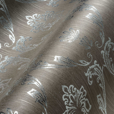 Textile wallpaper with floral elements in silver, brown - 306583 AS Creation