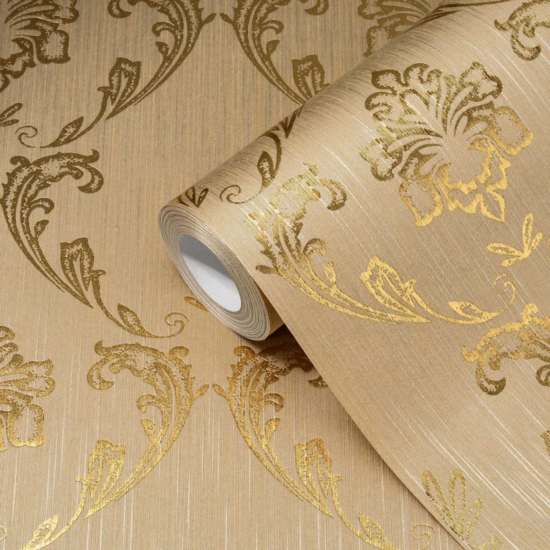 Textile wallpaper with floral elements in gold - 306584 AS Creation