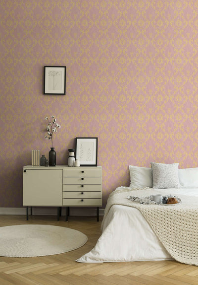 Textile wallpaper with floral elements in gold, pink - 306585 AS Creation