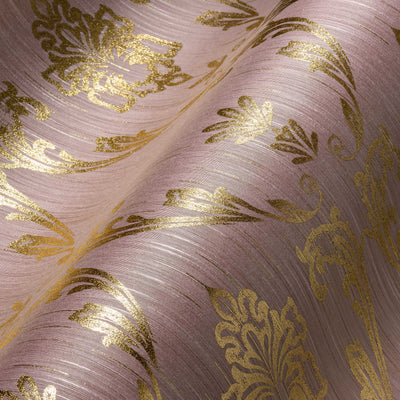 Textile wallpaper with floral elements in gold, pink - 306585 AS Creation