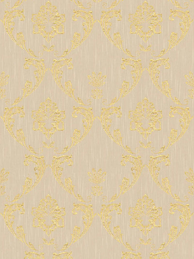 Textile wallpaper with floral elements in gold - gold, beige, 306582 AS Creation