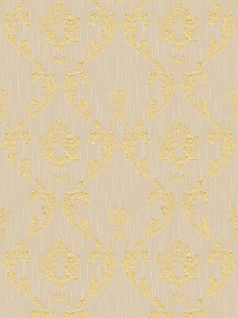 Textile wallpaper with floral elements in gold - gold, beige, 306582 AS Creation