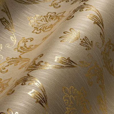 Textile wallpaper with floral elements in gold - gold, beige, 306582 AS Creation