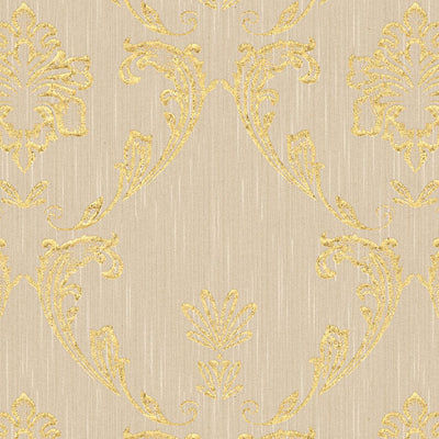 Textile wallpaper with floral elements in gold - gold, beige, 306582 AS Creation