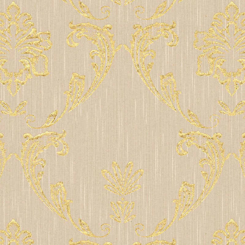 Textile wallpaper with floral elements in gold - gold, beige, 306582 AS Creation