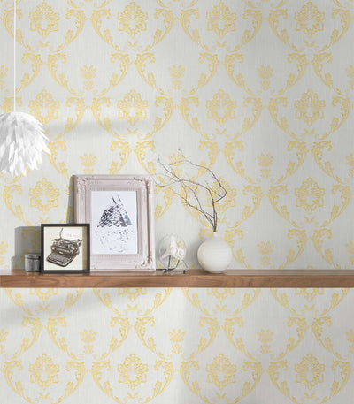 Textile wallpaper with floral elements in gold - gold, 306581 AS Creation