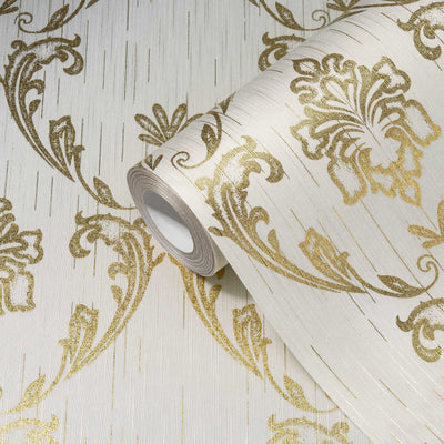 Textile wallpaper with floral elements in gold - gold, 306581 AS Creation