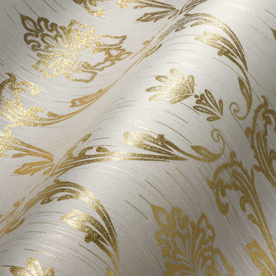 Textile wallpaper with floral elements in gold - gold, 306581 AS Creation