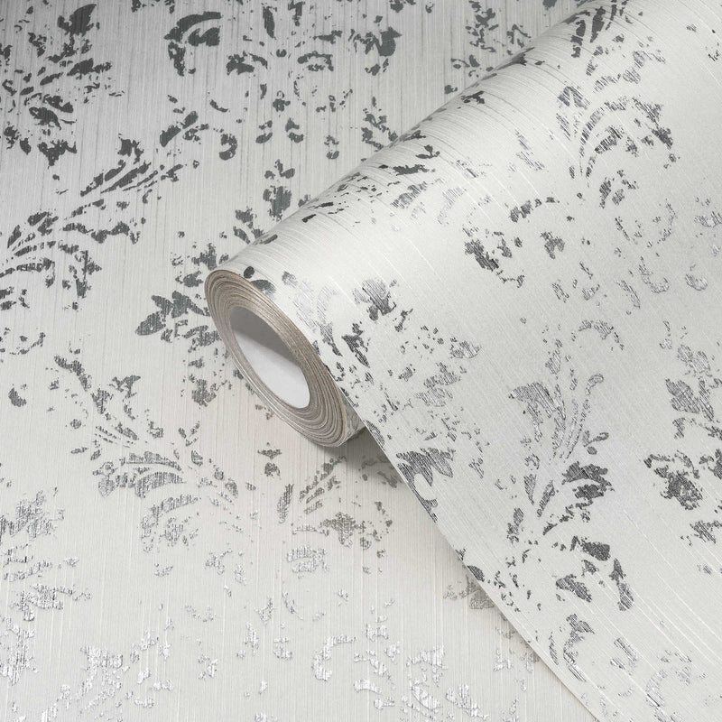 Textile wallpaper in baroque style - white, silver - 306621 AS Creation