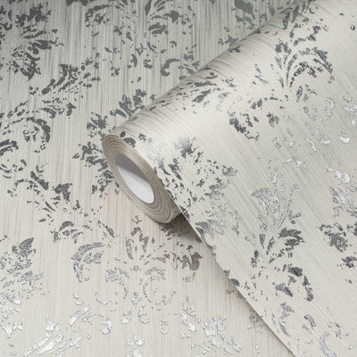 Textile wallpaper in baroque style - light gray, silver, 306622 AS Creation