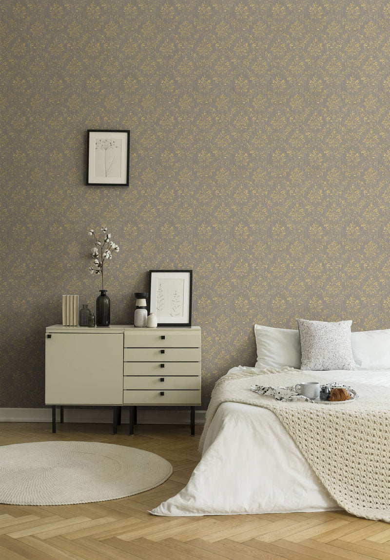 Textile wallpapers in baroque style - taupe and gold, 306625 AS Creation