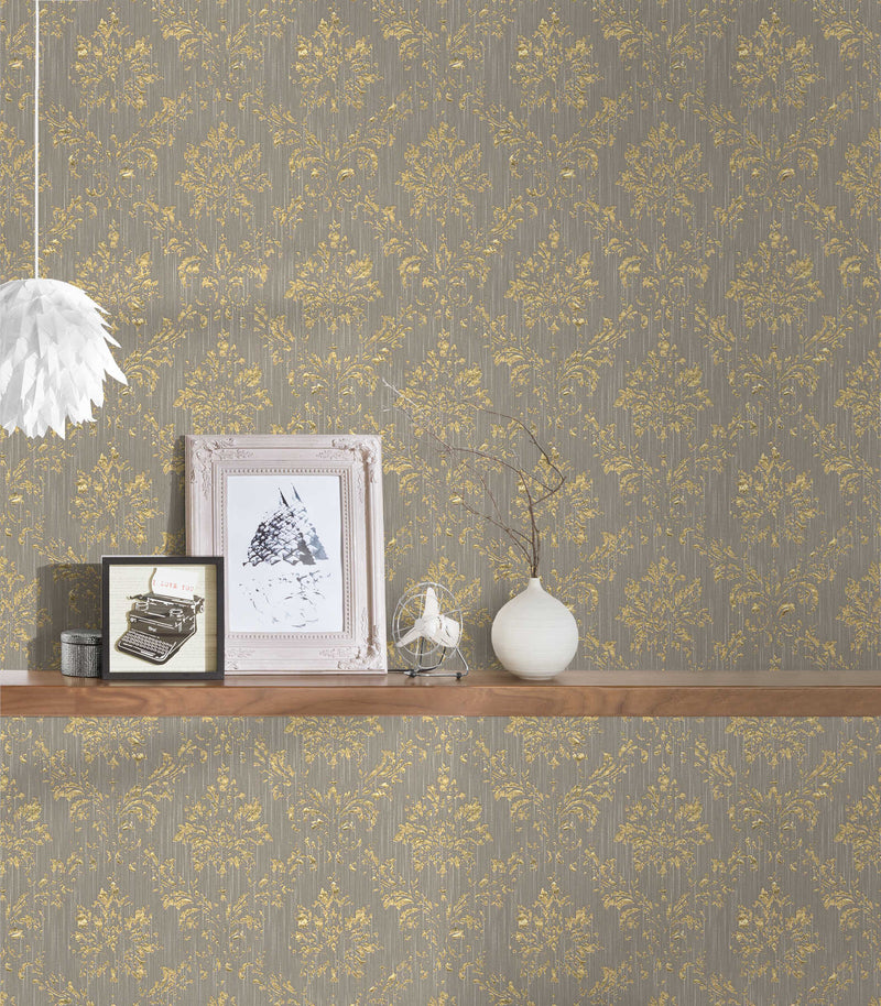 Textile wallpapers in baroque style - taupe and gold, 306625 AS Creation