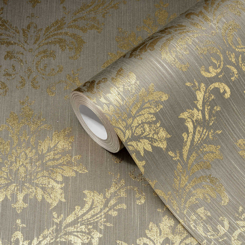 Textile wallpapers in baroque style - taupe and gold, 306625 AS Creation