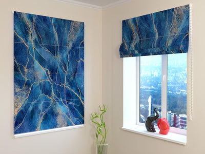 Blinds with an abstract pattern: Blue marble with gold elements Tapetenshop.lv