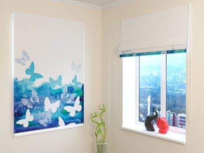 Blinds with butterflies - Abstract blue butterflies - non-standard size Tapetenshop.lv