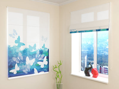 Blinds with butterflies - Abstract blue butterflies - non-standard size Tapetenshop.lv