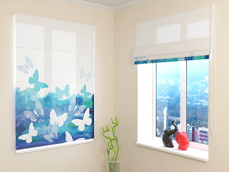 Blinds with butterflies - Abstract blue butterflies - non-standard size Tapetenshop.lv