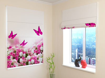 Blinds with butterflies - Purple butterflies and flowers - buy at Tapetenshop.lv