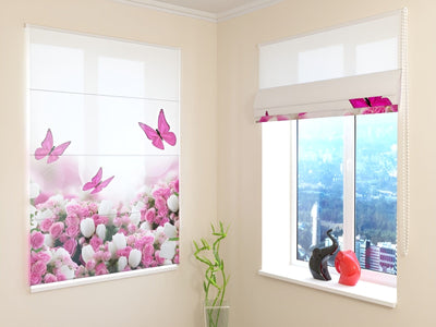 Blinds with butterflies - Purple butterflies and flowers - buy at Tapetenshop.lv