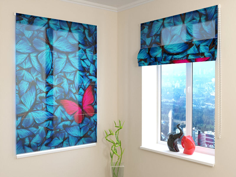 Blinds with butterflies - Suspension - blue - sleeping roomsbai Tapetenshop.lv