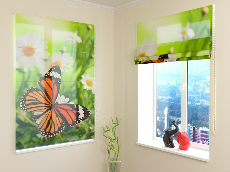 Blinds with butterflies - Butterfly and chamomiles - made to order Tapetenshop.lv