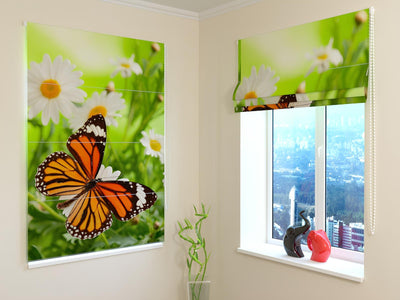 Blinds with butterflies - Butterfly and chamomiles - made to order Tapetenshop.lv