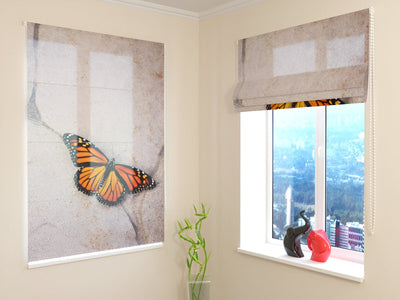 Blinds with butterflies - Butterfly on stone - excellent quality Tapetenshop.lv