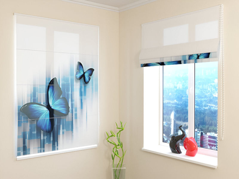 Blinds with butterflies - Blue butterflies - made to measure Tapetenshop.lv