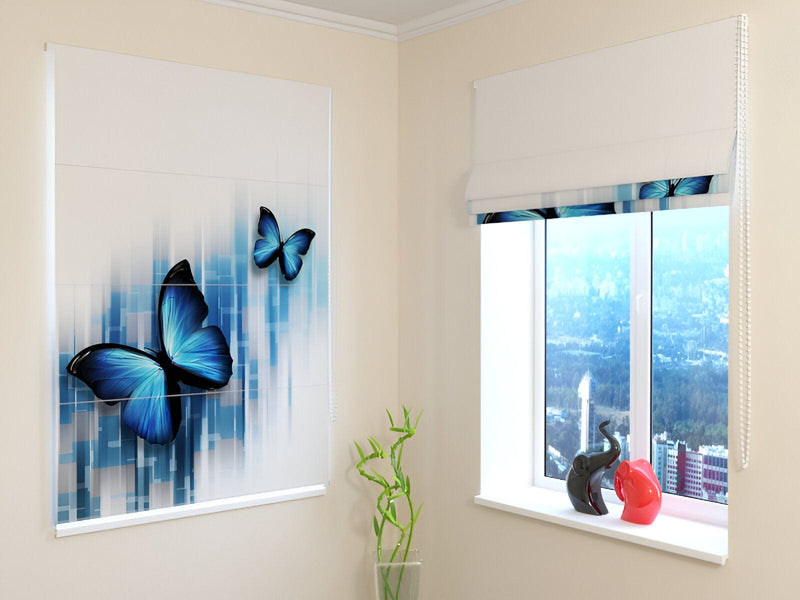 Blinds with butterflies - Blue butterflies - made to measure Tapetenshop.lv