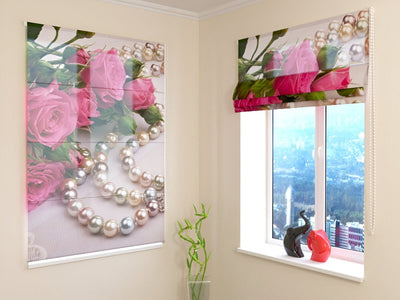 Blinds with flowers - Roses and pearls - for bedroom and living room Tapetenshop.lv