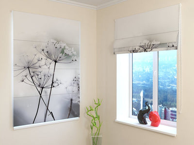 Blinds with flowers - Frozen flowers - light gray Tapetenshop.lv