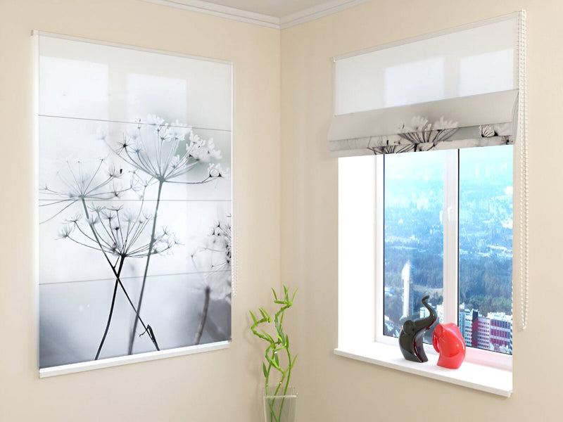 Blinds with flowers - Frozen flowers - light gray Tapetenshop.lv